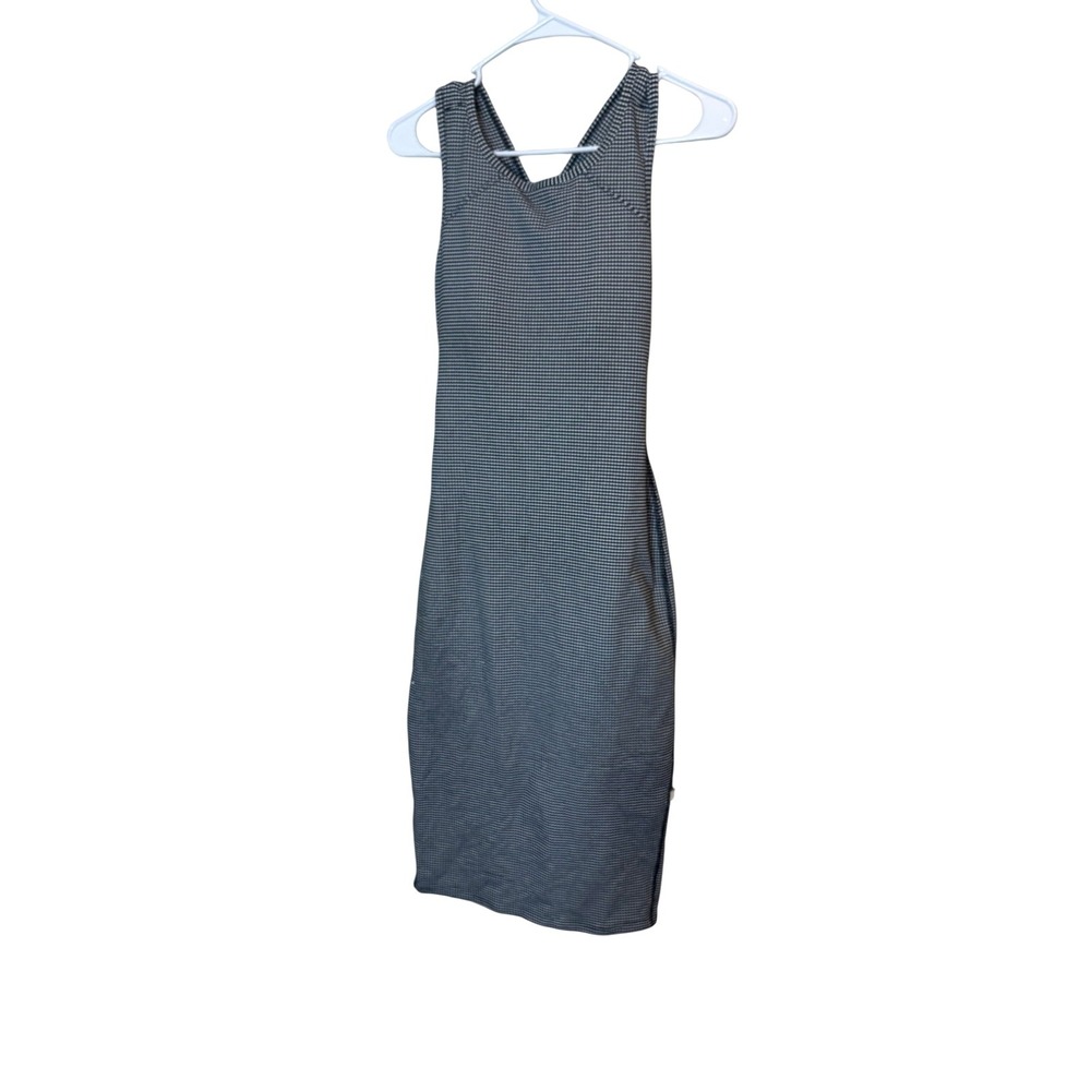 Lululemon Dress Womens Small Black Check Knit Bodycon Midi High Neck Sleeveless